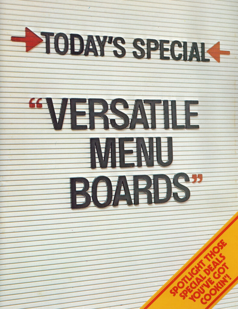 Vintage Coca-Cola menu board brochure showing modular design and “Today’s Special” slogan from the 1970s.